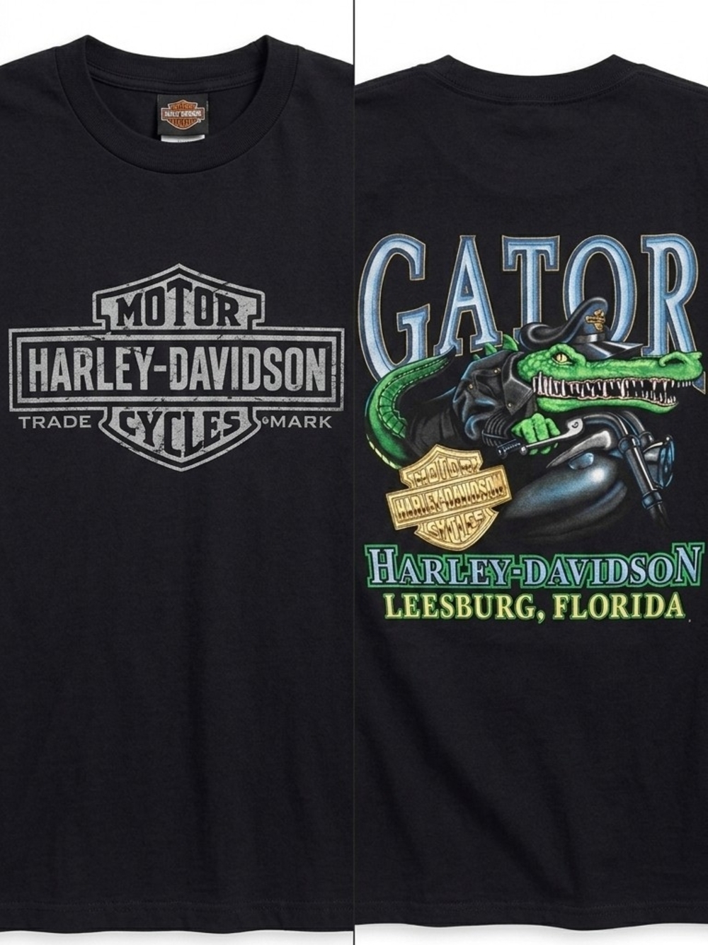 Harley-Davidson Black Tee with Green Gator Motorcycle Graphic